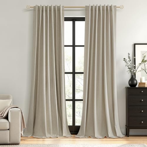 Guken 100% Blackout Linen Curtains 84 Inch Long 2 Panels Stone Beige