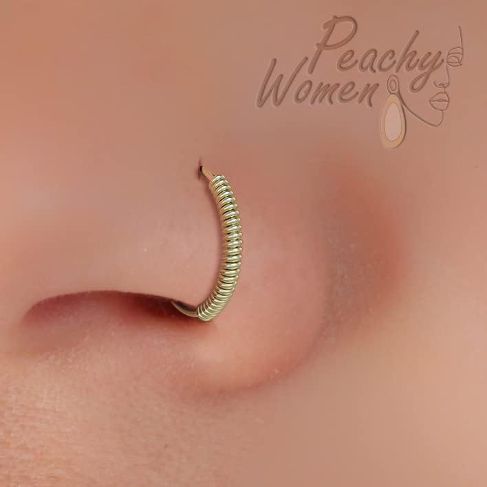 Adjustable 14k Gold Filled Nose Ring 20 Gauge - Wrapped Wire Tribal Style Nose Piercing Hoop For Women and Men - Image 2