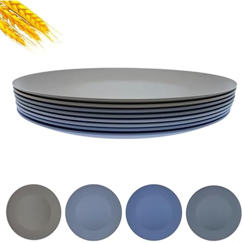 WEXINHAO 10 inch Wheat Straw Plates, Unbreakable Flat Dinner Plates Set of 8, BPA Free Dishwasher & Microwave Safe Reusable Salad Plates, Camping Plates for Kids Kitchen (Grey Stone) Cover