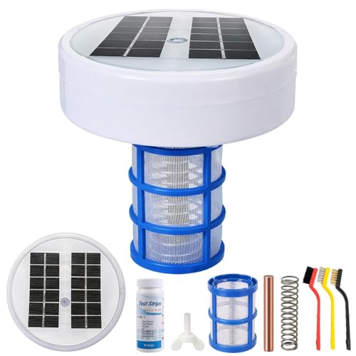 Solar Pool Ionisator Automatischer Wasserreiniger Solar Poolreiniger mit Mehrfarbige LED-Leuchten Kupfer Ionreiniger Pool Zubehör für Aufstellpool und Einbautbecken