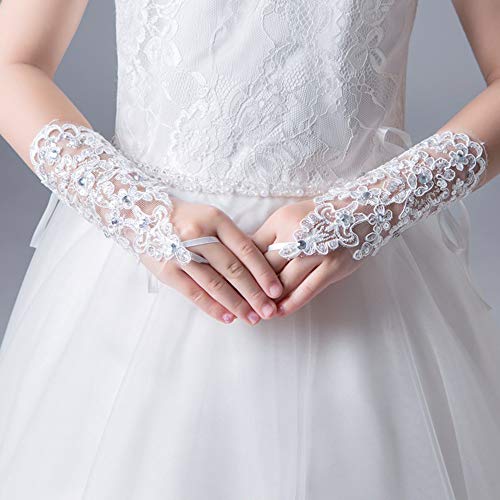 CRIZAN NEW White Girls Lace Flower Crystal Gorgeous Fingerless Glove Short2