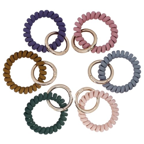 BIHRTC 6 Color Stretchy Keychain Bracelet Spring Flexible Spiral Wrist Coil Wrist Band Bracelet Key Holder Spring Round Carabiner Clips for Sauna Gym Pool ID Badge Outdoor Sports — view 5