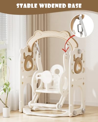 Image of XJD 12-in-1 Toddler Slide and Swing Set, Kids Slide for Toddlers Age 1+, Toddler Outdoor Playset New Upgrade with Golf Set, Basketball Hoop, Drawing Board for Playground (Brown)