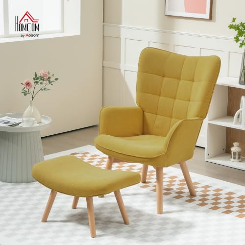 HOMCOM Ohrensessel mit Hocker Sessel mit Cordoptik für Wohnzimmer Orange – Ansicht 2