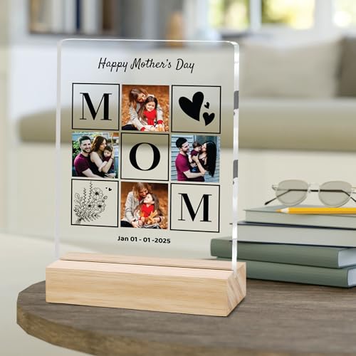 Image of Giftplease Customized Photo Frame With Wooden Stand | Personalised Printed Photo & Text Frame | Gift For Mom | Birthday | Mother's Day | (Transparent, 6x8 Inches, Tabletop) m 03