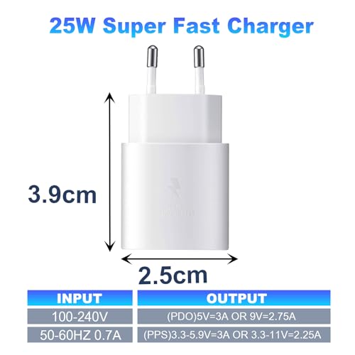 25W USB C Ladegerät Schnellladegerät für Samsung Galaxy S25 S24 S23 S22 S21 S20 FE, A56 A55 A54 A53 A52 A51 A36 A35 A34 A16 A15 A14 A05s A04s, Z Fold 7/6, Z Flip 7/6 M53 M33 Tablet Netzteil USB C Weiß