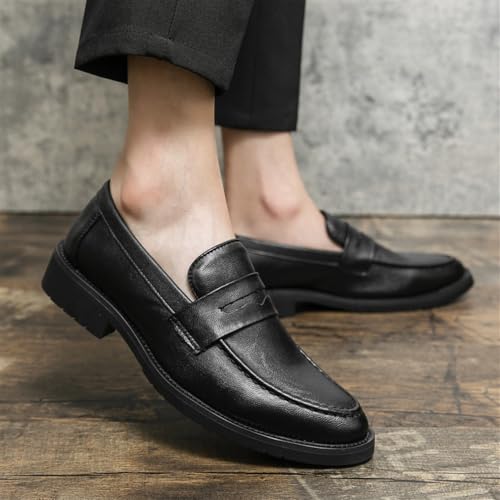 Men Formal Oxford Shoes Casual Business Anti-Slip Non Slip Rubber Sole Block Heel Dress Top-Grain Leather Wedding Slip-on Plain Toe2