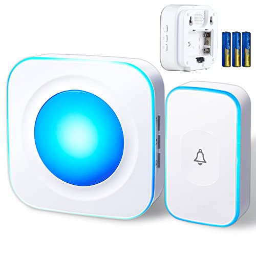 Wireless Doorbell Battery Operated Flashing Wireless Doorbells for Home 1200FT Doorbell chime with 1 Doorbell Button & 1 Portable Doorbell,36 Ringtones 4 Volume White FUHONGRUI