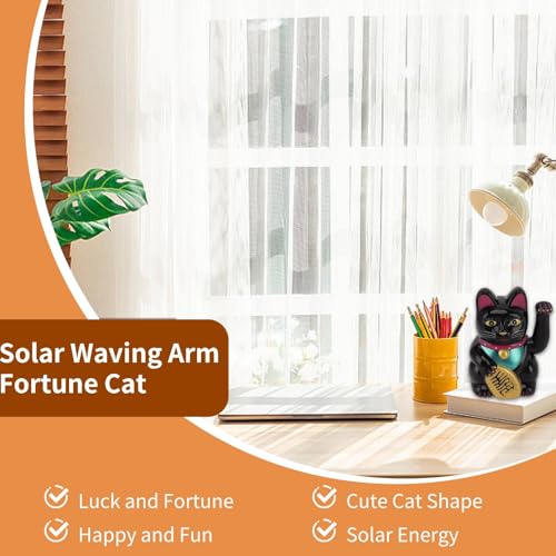 Jwthee Glückskatze mit Winkearm, chinesische Katze, solarbetrieben, süße Winkekatze, Glückskatze, niedliche Solar-Glückskatze, Reichtum, einladender Maneki Neko mit Winkearm, 5 Zoll (Schwarz)