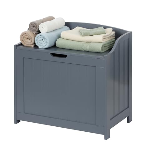 Relaxdays Almacenamiento, 80 L, Sucia, Ropa de Cama y Juguetes, baño, Cofre con Tapa, MDF, Gris, Tablero de Fibras, 53 x 56 x 36 cm