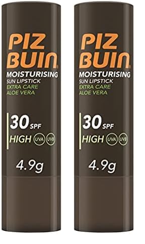 Piz Buin Moisturising Sun Lipstick (4,9 g), bálsamo labial con protección solar 30, protector labial hidratante resistente al agua, protector labial transparente (Paquete de 2)