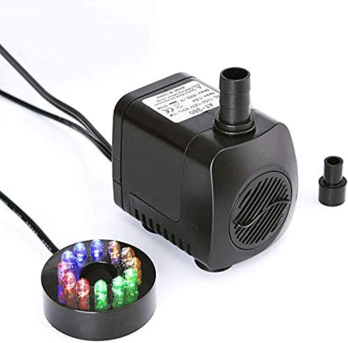 220 GPH (800L/H, 15W) Submersible Water Pump for Fish Tank, Aquarium, Fountain, Pond, Small Silent 12 LED Colorful Pump Lights with 2…