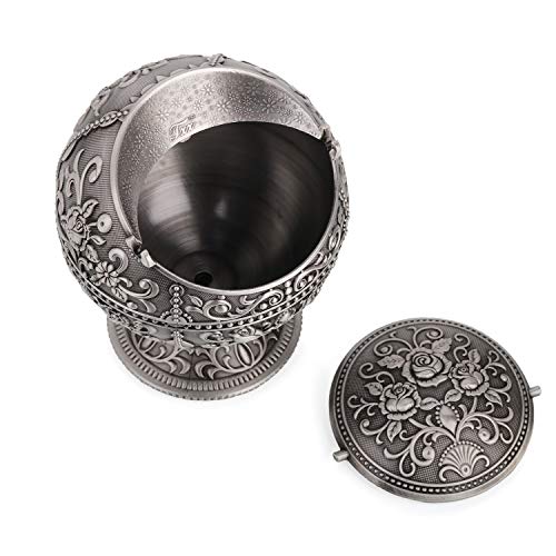 Jkr Vintage Windproof Ashtray With Lid Tabletop Portable Cigarette Ashtray For Outdoor Indoor Metal Push Down Ashtray Smoking Ash Tray Hand Stamped Pattern Gift For Men Women (Rose Tin) #TOP3