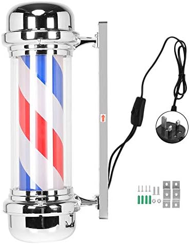 Dioche Barber Pole Light, Hair Salon Open Sign, Barber Shop Pole Red White Blue Rotating Light Stripe Sign Hair Salon Lamp 71cm/28.0inch (UK Plug)