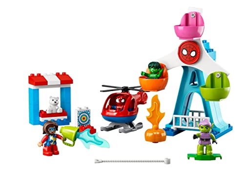 Image of LEGO 10963 Duplo Marvel Spider-Man and Friends: Fairground Adventures, Building Toy for 2 Year Old Kids with Helicopter and Hulk Figure
