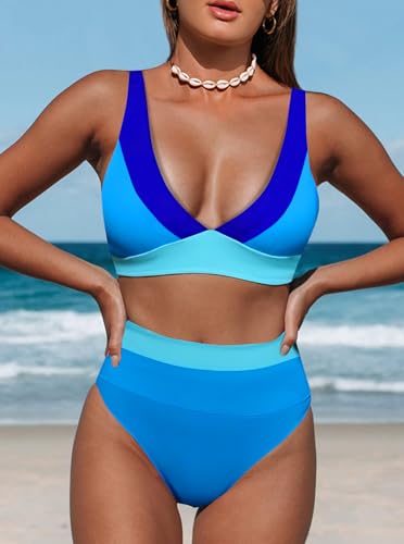 Image of Hilinker Women's Leopard Bikini Swimsuits V Neck High Waisted 2 Piece Bathing Suits