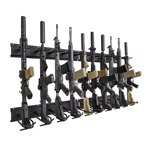 Upbci Gun Rack Wall Mount, Vertical Indoor Gun Racks for Wall, Aluminium Alloy 10-Slot Rifle Rack Stand for Secure Storage & Display