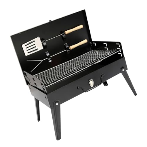 Housoutil Parrilla Plegable Portátil para Barbacoa Tipo Caja 44X27X47 CM con Utensilios Desmontables Altura Ajustable para Exteriores Estufa Portátil Adecuado para Camping y Picnic