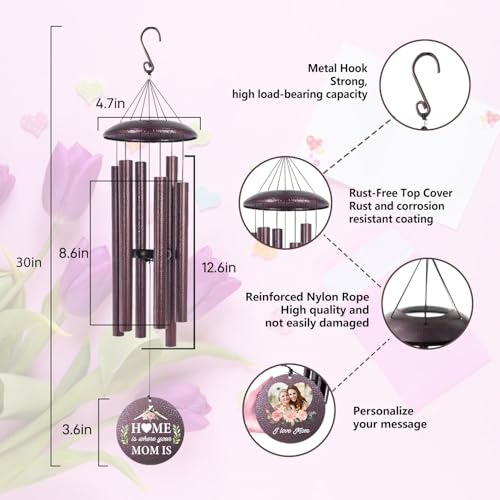 Image of for Mom from Daughter Son, Anniversary Birthday Gift for Mother, Customized Photo Windchime for Mom, Home Christmas Decoration