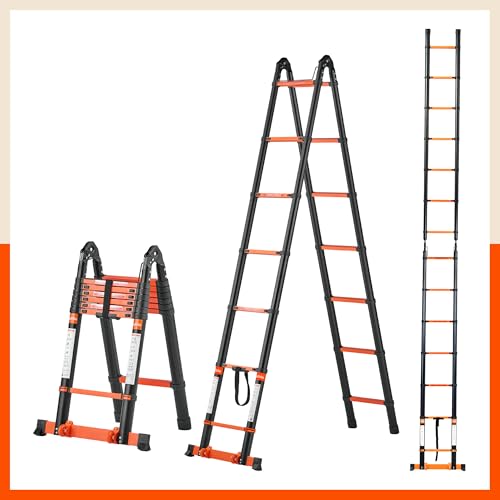 Image of Bathla 18.5 Ft A-Type Foldable Steel Telescopic Ladder with Support Wheels | Portable, Compact & Multipurpose Ladder for Home, Industrial and Outdoor Use