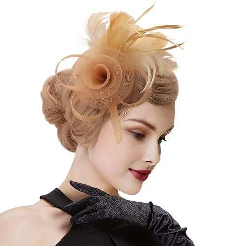 Image of DRESHOW Fascinators Hats for Women Tea Party Fascinator Hats Vintage 50s Headwear Cocktail Wedding Church Derby Hat