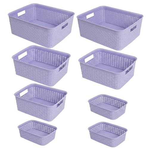 XYLFJCT Plastic Storage Basket, 8 Pcs Organizer Bins for Shelves,