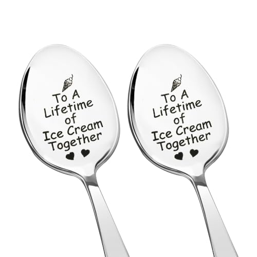 Boyfriend Girlfriend Anniversary Birthday Gifts for Couples Ice Cream Spoon Gift for Husband Wife Christmas Gifts for Fiancee Fiance Engagement Gifts for His and Hers Gifts for Bf Gf Spoons 2Pcs