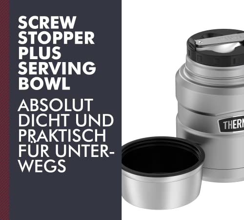 Foto von Thermos Stainless King Thermobehälter für Essen Silber 0,47l - Edelstahl, absolut dicht, hält Speisen 9h heiß & 14h kalt, mit klappbarem Löffel, BPA-frei