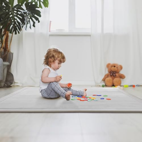 Miniatura 5 de Lehour Engrosamiento Coral Terciopelo Alfombra Manta De Rastreo Para Niños Alfombras Suaves De Tatami Antideslizante Para Niños Enlarge Play Mat Gris, 200 240cm
