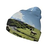 POEZJZW Alpine Farm Cows - Gorro de invierno para hombre y mujer, gorro de punto suave y cálido, gorro de esquí con puños, color negro, Negro -, talla única
