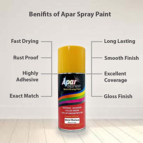 Image of APAR Spray Paint Metal Mustard (RC Colour Name)+GC, Compatible for Renault Cars -225 ml (Pack of 2-Pcs)
