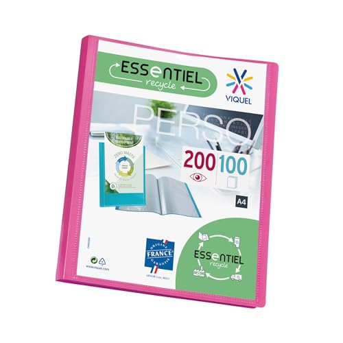 Viquel - Porte vues A4 200 vues ESSENTIEL - Porte documents personnalisable - Fabriqué en France - 100 Pochettes de qualité lisse - Rose