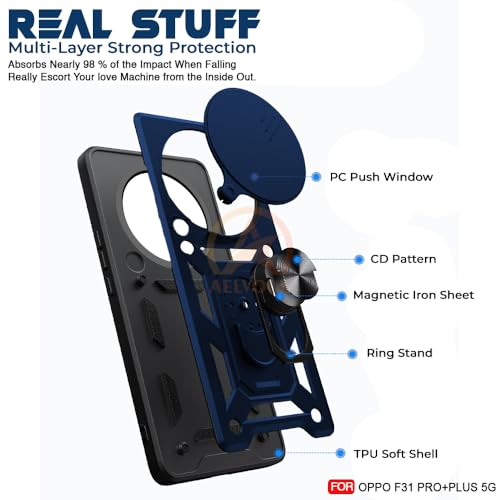 Image of Armor Bumper Back Cover Case for Oppo F31 PRO Plus 5G Rotating Camera Cover, Ring Holder & Kickstand | Heavy Duty & 360 Degree Protection Oppo F31 PRO Plus 5G Back Cover (Blue)