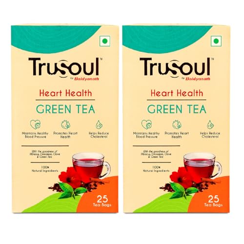 Image of Baidyanath Natural Herbal Heart and Health Green Tea - 25 Bags | Enriched with the goodness of Hibiscus, Cinnamon, Clove - Maintains Healthy Heart and Metabolism (Pack of 2)