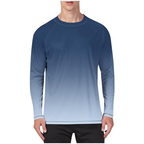 Men's Sun Protection UPF 50+ Shirts Gradient Color Long Sleeve Athletic Shirt Ice Silk Rash Guard Quick Dry