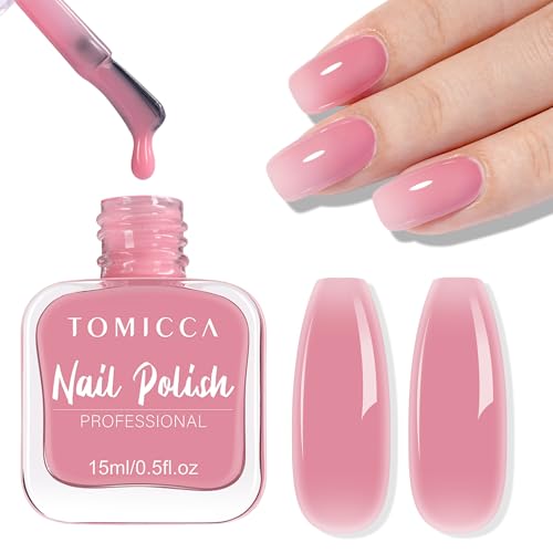 TOMICCA 15ml Breathable Pink Nail Polish - 10-Free Vegan Cute Sheer Pink Varnish | Non-Toxic Quick Dry & Strengthening No UV Light Needed for Home Manicure