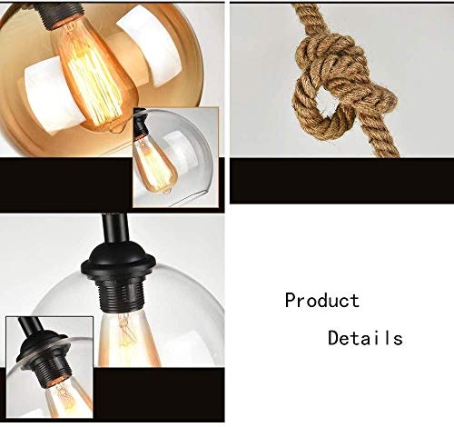 Lustre en verre suspendu E27 design loft industriel avec finition corde de chanvre - 5