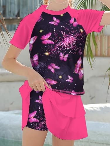 Girls Rash Guard Swimsuit 2 Piece Short Sleeve Bathing Suit Size 6-113