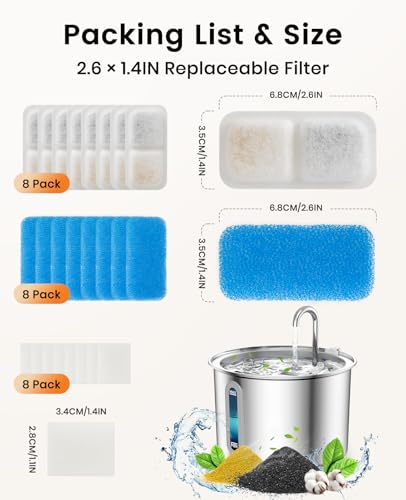 image for oneisall Cat Water Fountain Filters Replacement, 8 Pack Cat Fountain F