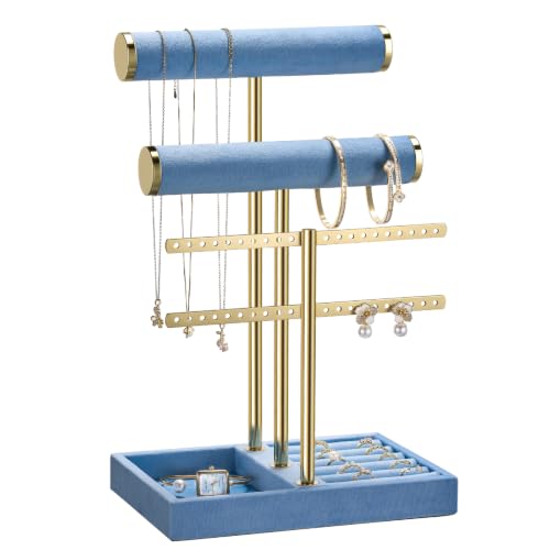Image of Jewelry Organizer Stand for Necklaces, Bracelets, Earrings, Rings, Blue