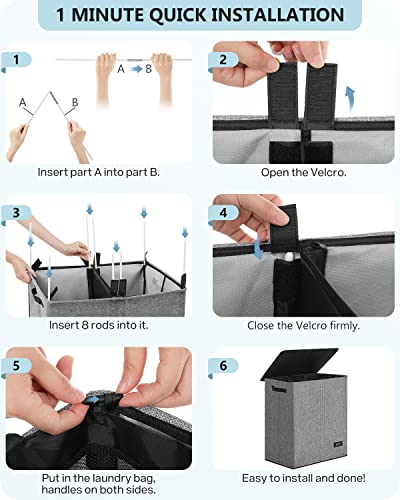 Soledi 145L Double Laundry Hamper With Lid, Laundry Basket 2 Section, Collapsible Dirty Clothes Hamper With Sturdy Inside Laundry Bag, Hampers For Bedroom, Dorm, College, Hampers For Laundry #TOP7