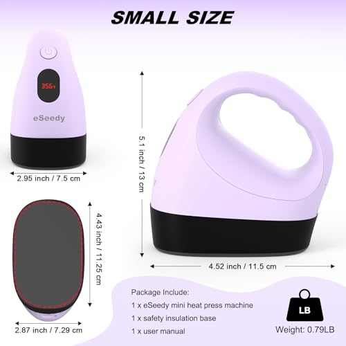 eSeedy Mini Heat Press Machine, 3 Heat Settings& Fast Heating, 15 Mins Auto-Off, Insulated Safety Base, Mini Iron for Crafting, T Shirts, Hats, Heating Transfer Projects (Purple) by eSeedy - Image 4