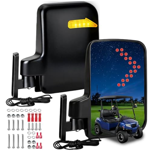 Universal Golf Cart Side Mirrors Rear View Mirror with Turn Signal Light for Club Car EZGO and Yamaha Golf Carts