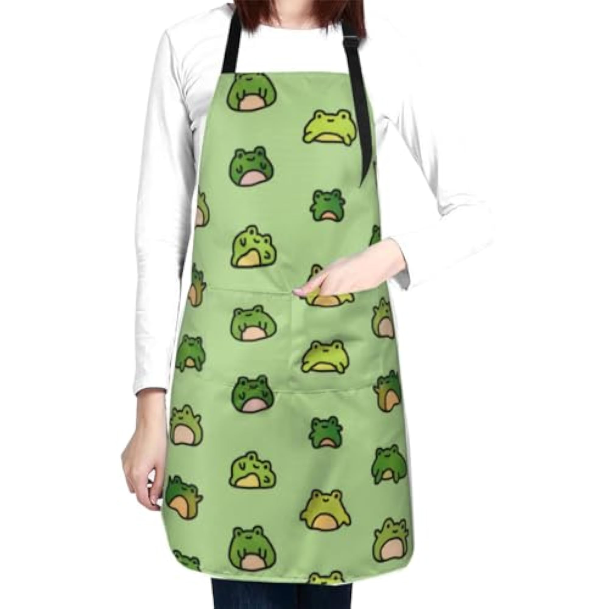 Cute Funny Frog Apron for Cooking, Adjustable Neck Strap