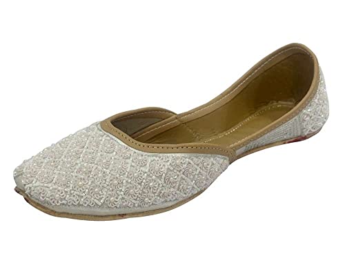 Women's Punjabi Jutti for Ethnic Shoes Cream Gold Wedding Shoes Mojari Traditional Indian Jooti Sandles Handmade Juti