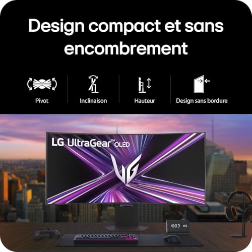 LG Ultragear™ 45GX950A-B Ecran PC Gaming 45" - Dalle OLED résolution 5K2K WUHD (5120 x 2160), 0,03ms 165Hz, DisplayHDR™400 True Black, DCI-P3 98.5% (CIE1976), FreeSync Premium Pro, G-Sync Compatible