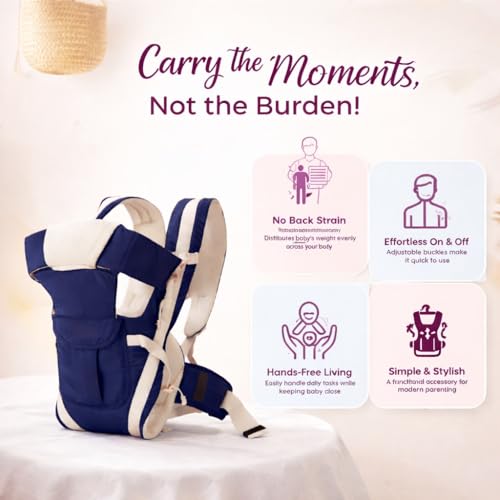 Image of LittleBoo New Born Baby Carrier Bag 4-in-1 Adjustable Baby Sitting Carrier Bag - Front & Back Carry with Head Support, Safety Belt & Buckle Straps for 0-24 Months (Navy Blue)