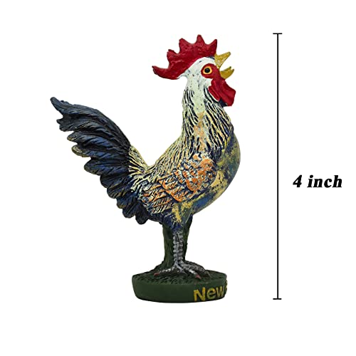 Maclaronx 2 Pcs Mini Rooster Chicken Figurine Table Decor Art 4" Resin Carved Rooster Statue & Sculpture Indoor For Home Colorful Hand-Painted #TOP3