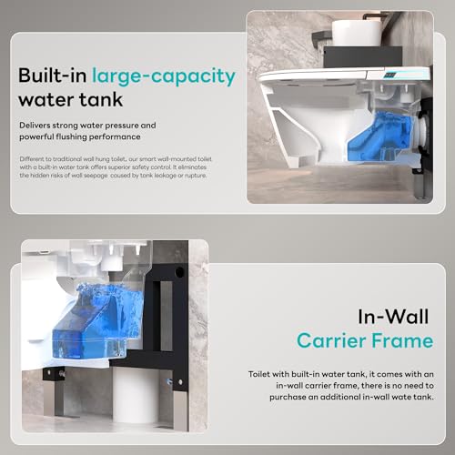 Image of Wall Hung Smart Toilet Combo,Built in Water Tank, Built in Bidet Seat, Modern Elongated Bidet Toilet with In wall Carrier, Heated Seat,Warm Water /Dryer, Auto Flush, Auto Open /Close Lid