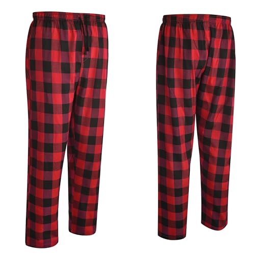 Men's Flannel Cotton Pajama Pants, Plaid Sleepwear PJ Bottoms with Pockets